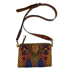 Clutch Handbag Multicolored Beading Embroidery Crossbody Bag Detachable Strap